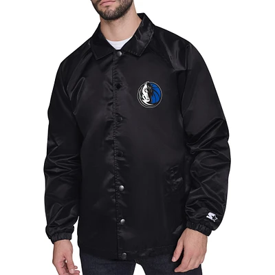 Men's Starter Black Dallas Mavericks Retro Logo Raglan Coaches Full-Snap Jacket