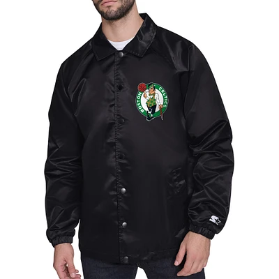 Men's Starter Black Boston Celtics Retro Logo Raglan Coaches Full-Snap Jacket