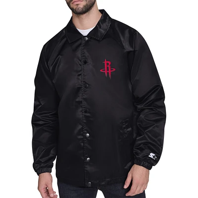 Men's Starter Black Houston Rockets Retro Logo Raglan Coaches Full-Snap Jacket
