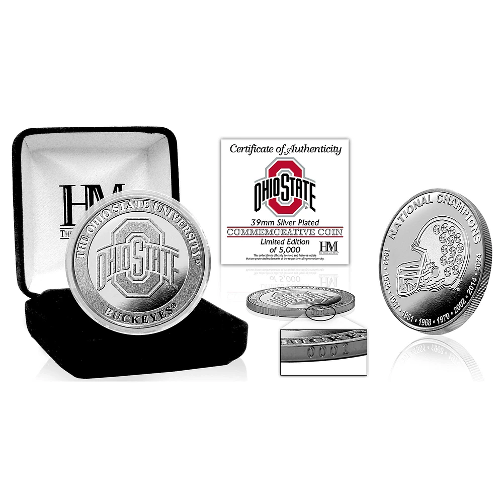Highland Mint Ohio State Buckeyes Nine-Time Football National Champions 39mm Silver Coin