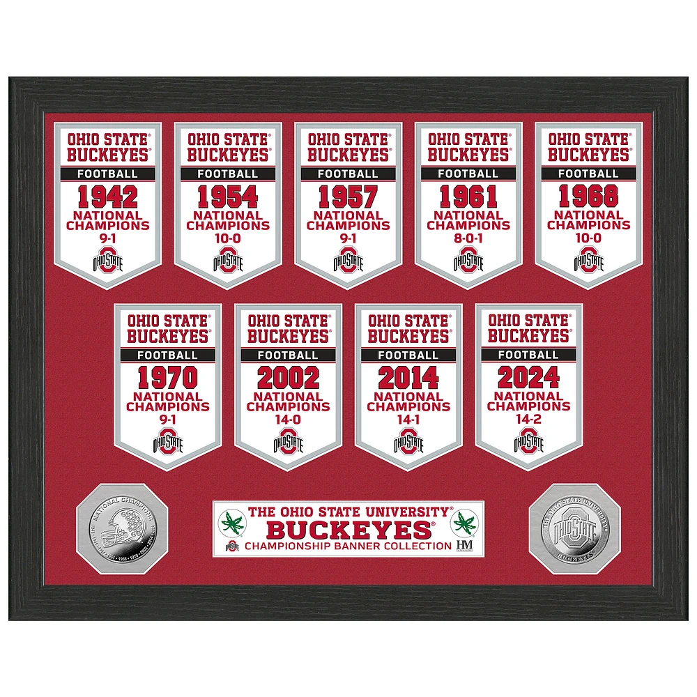 Highland Mint Ohio State Buckeyes Nine-Time Football National Champions 12'' x 15'' Banner Silver Coin Photo Mint
