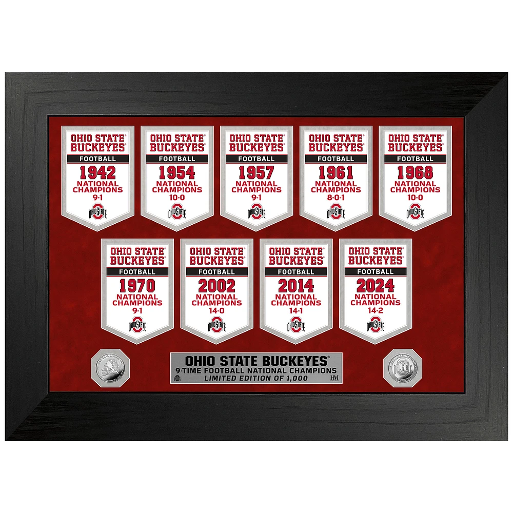 Highland Mint Ohio State Buckeyes Nine-Time Football National Champions 12'' x 15'' Deluxe Banner Silver Coin Photo Mint