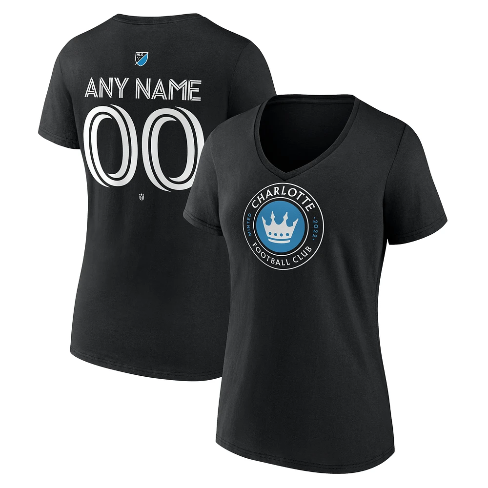 Women's Black Charlotte FC Custom Team Authentic V-Neck T-Shirt