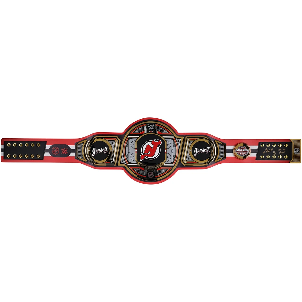 Luke Hughes New Jersey Devils Autographed WWE Legacy Title Belt with "Lets Go Devils" Inscription