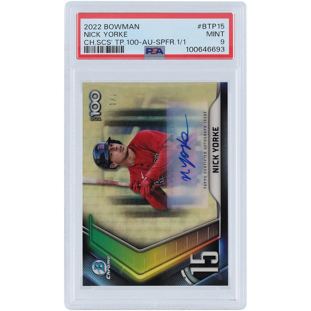 Nick Yorke Boston Red Sox Autographed 2022 Bowman Chrome Top 100 Superfractor #BTP-15 #1/1 PSA Authenticated 9 Card