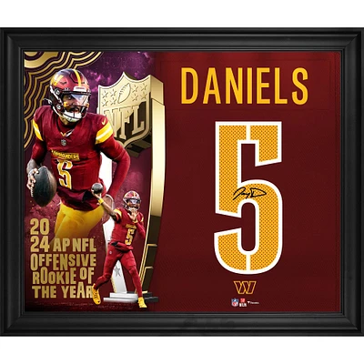 Jayden Daniels Washington Commanders Autographed Framed 20" x 24" 2024 NFL Offensive Rookie of the Year Burgundy Jersey Number Collage