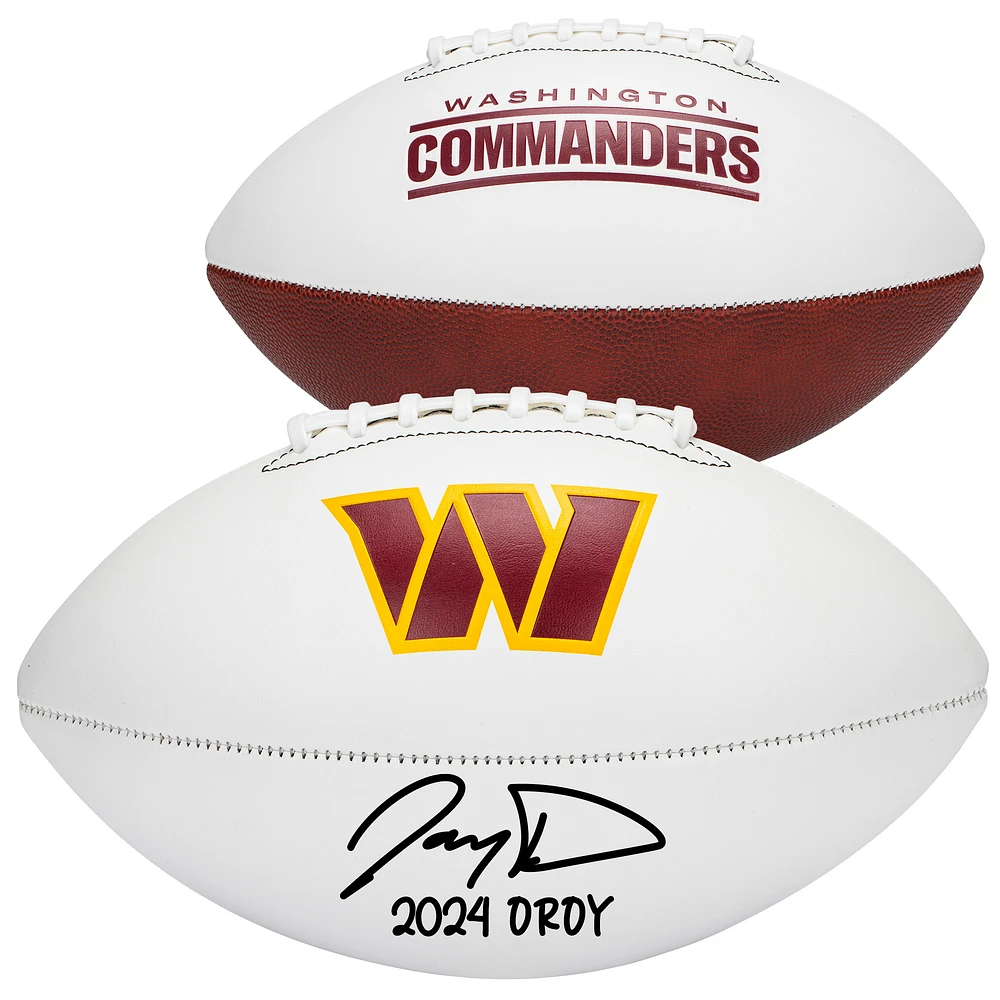 Jayden Daniels Washington Commanders Autographed 2024 NFL Offensive Rookie of the Year Franklin White Panel Football with "2024 OROY" Inscription