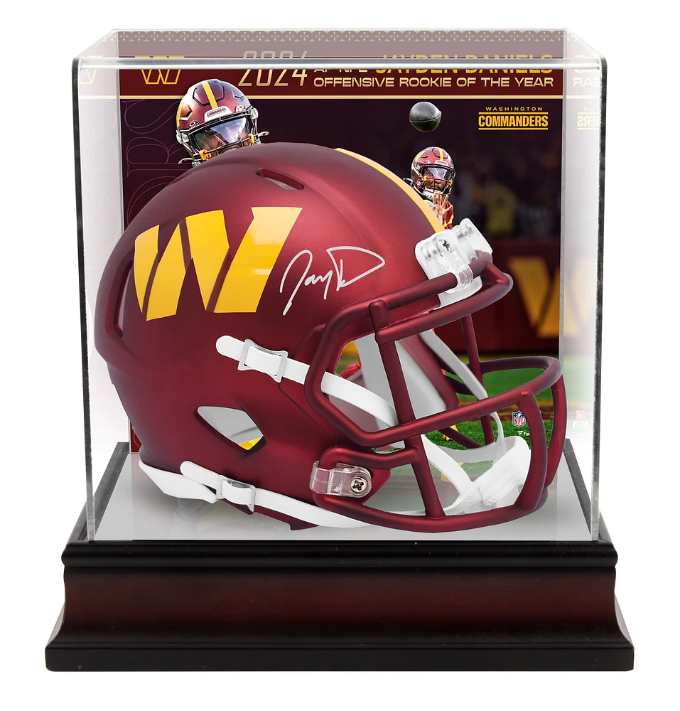 Jayden Daniels Washington Commanders Autographed Riddell 2024 NFL Offensive Rookie of the Year Speed Mini Helmet with Sublimated Mini Helmet Case