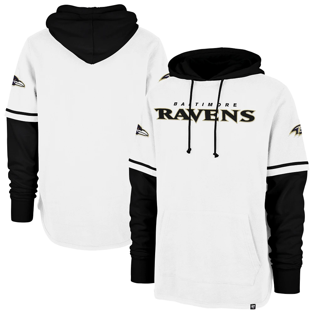 Men's '47 White Baltimore Ravens Trifecta Shortstop Pullover Hoodie
