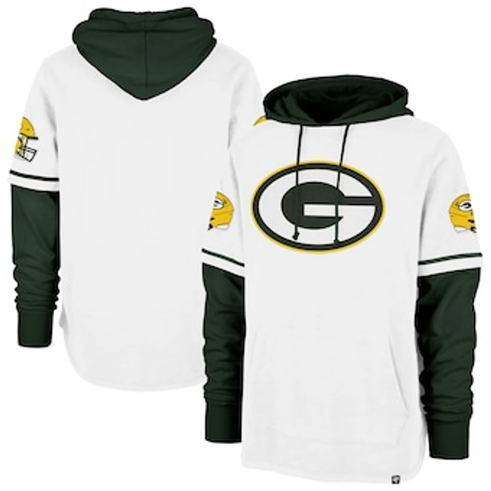 Men's '47 White Green Bay Packers Trifecta Shortstop Pullover Hoodie