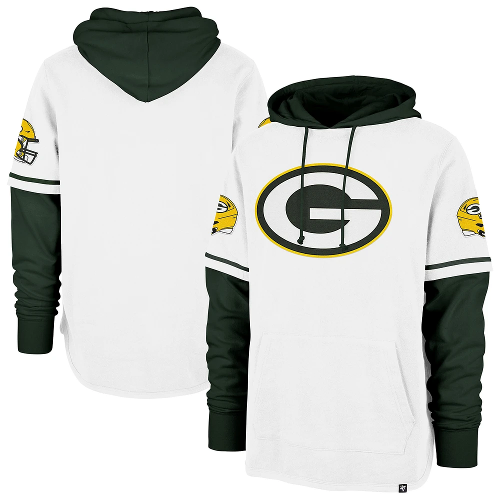 Men's '47 White Green Bay Packers Trifecta Shortstop Pullover Hoodie