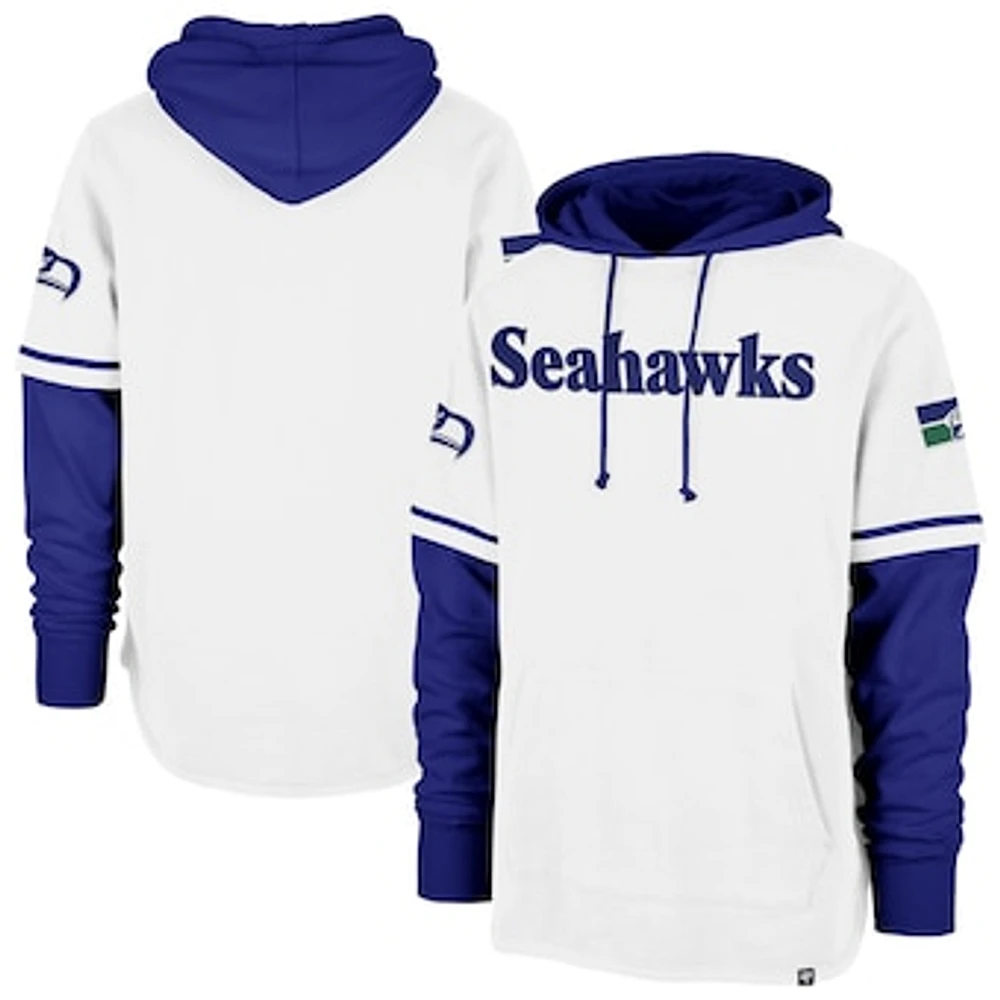 Men's '47 White Seattle Seahawks Throwback Shortstop Pullover Hoodie