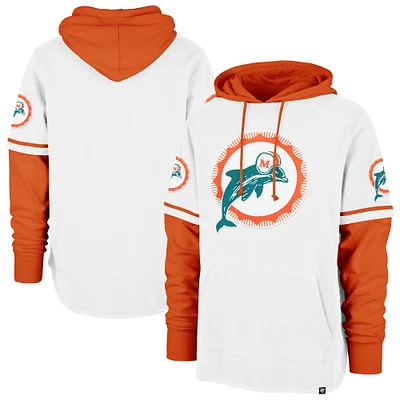 Men's '47 White Miami Dolphins Throwback Shortstop Pullover Hoodie
