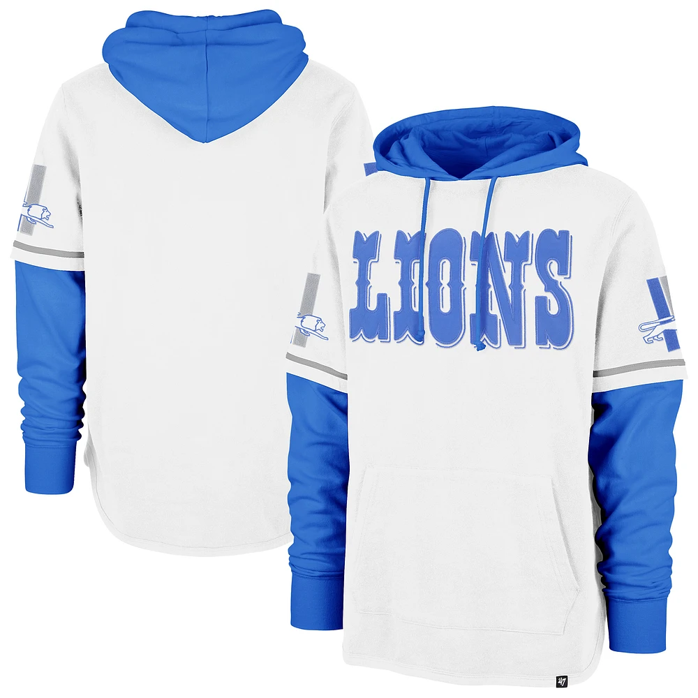 Men's '47 White Detroit Lions Throwback Shortstop Pullover Hoodie