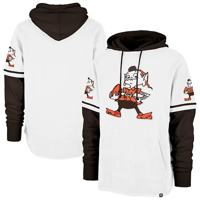 Men's '47 White Cleveland Browns Throwback Shortstop Pullover Hoodie