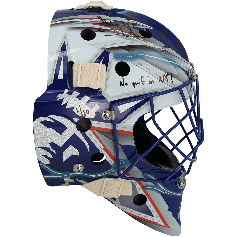 Henrik Lundqvist New York Rangers Autographed Statue of Liberty Replica Goalie Mask with "No Quit in NY!" Inscription - Limited Edition #1/10