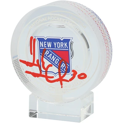 Henrik Lundqvist New York Rangers Autographed Crystal Puck - Filled with Ice from a Rangers Game During the 2023-2024 Season