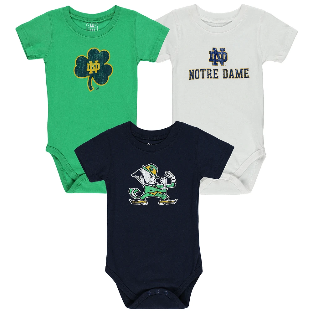 Infant Wes & Willy Navy/Green/White Notre Dame Fighting Irish Three-Pack Bodysuit Set