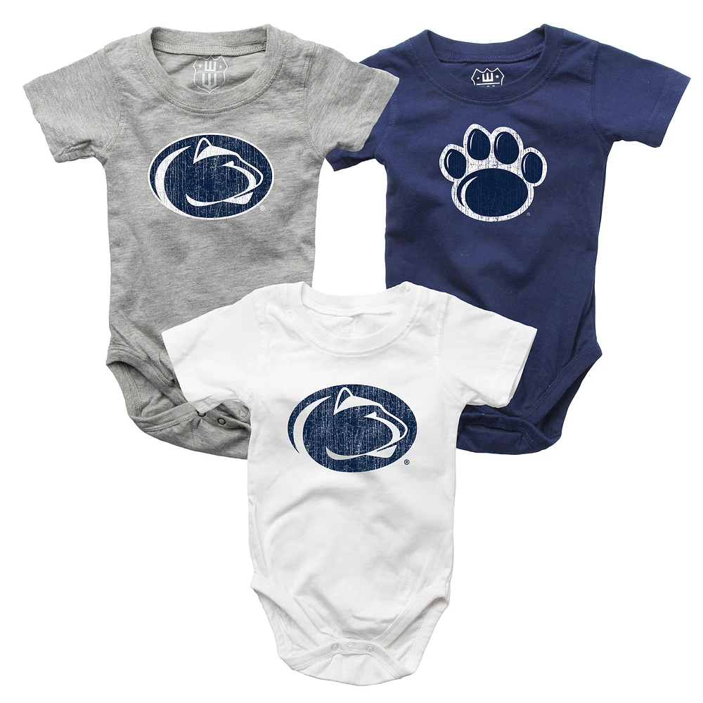 Infant Wes & Willy Navy/White/Heather Gray Penn State Nittany Lions Three-Pack Bodysuit Set