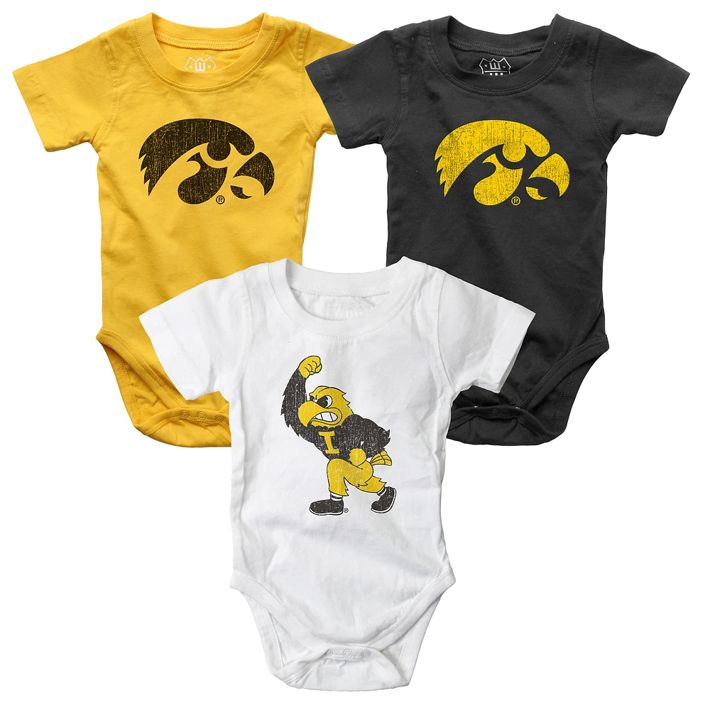 Infant Wes & Willy Gold/White/Black Iowa Hawkeyes Three-Pack Bodysuit Set