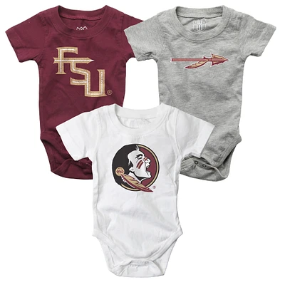 Infant Wes & Willy Garnet/White/Heather Gray Florida State Seminoles Three-Pack Bodysuit Set