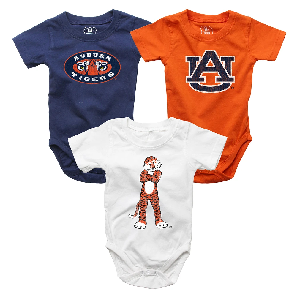 Infant Wes & Willy Orange/White/Navy Auburn Tigers Three-Pack Bodysuit Set