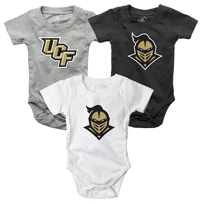 Infant Wes & Willy Black/White/Heather Gray UCF Knights Three-Pack Bodysuit Set