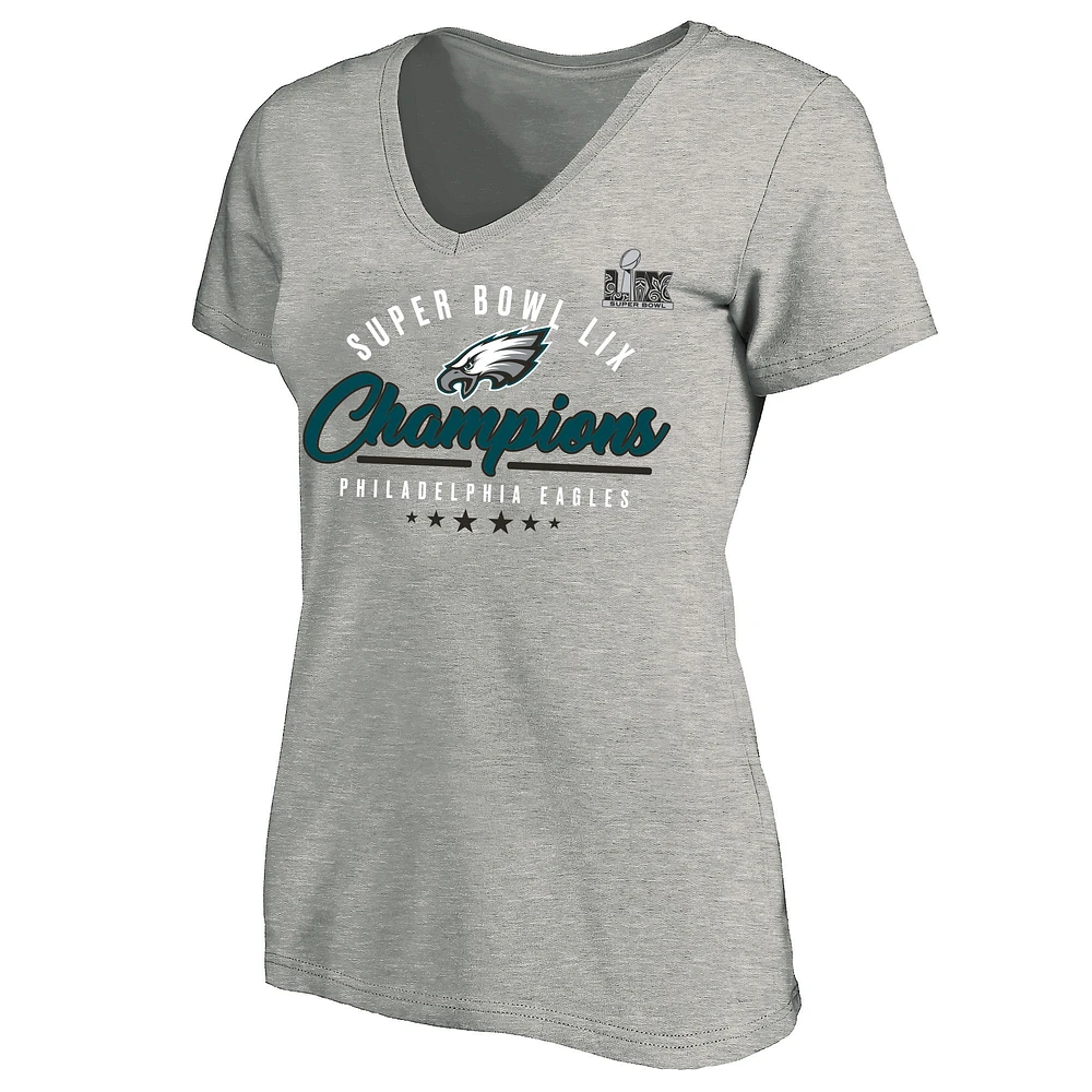 Women's Fanatics Heather Gray Philadelphia Eagles Super Bowl LIX Champions Plus Prestigious Run Tri-Blend V-Neck T-Shirt