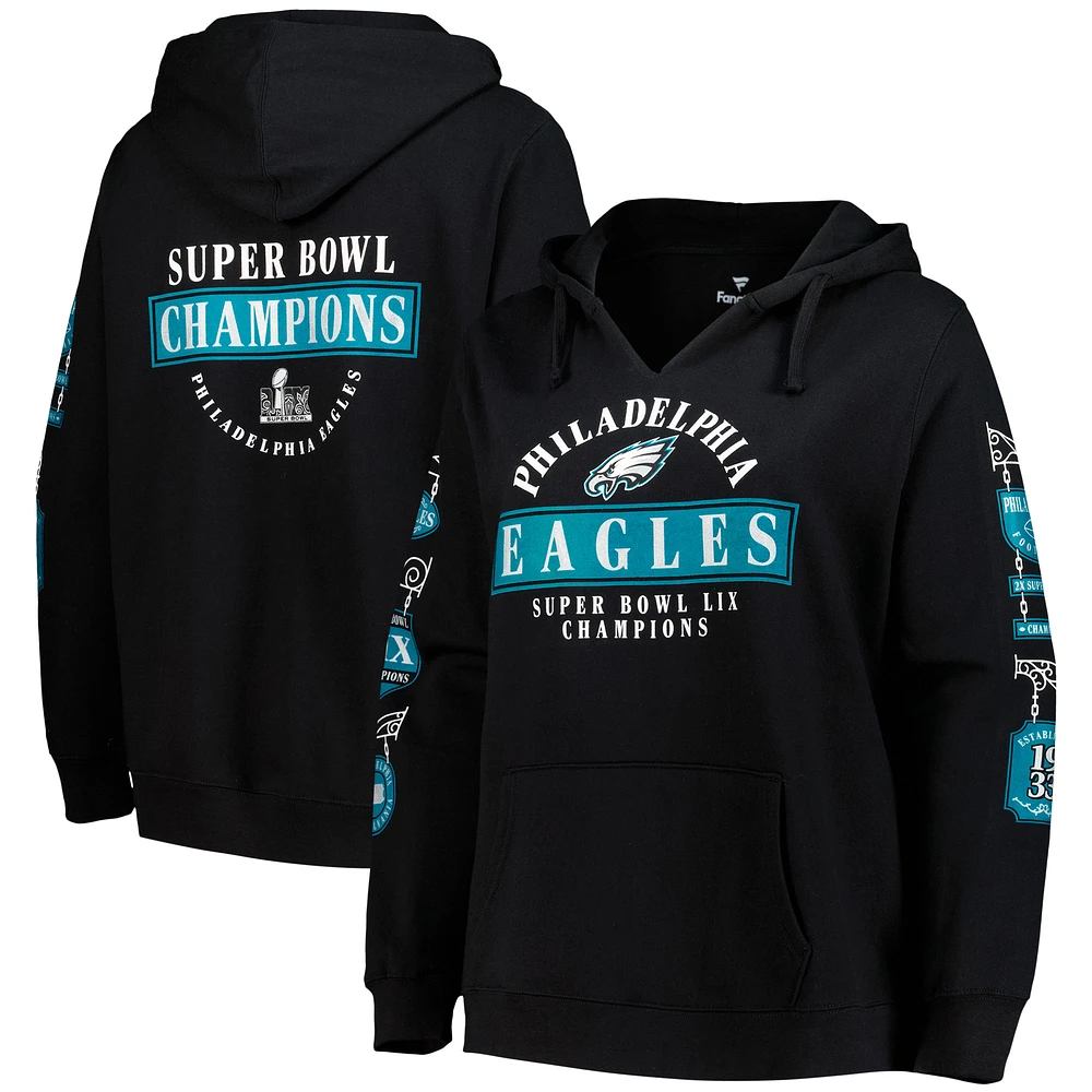 Women's Fanatics Black Philadelphia Eagles Super Bowl LIX Champions Plus Four Piece V-Neck Pullover Hoodie