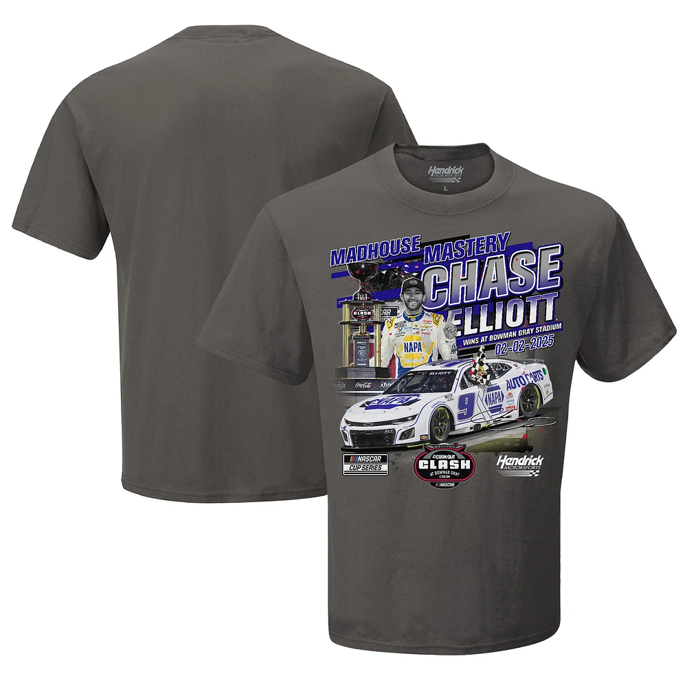 Men's Checkered Flag Sports Charcoal Chase Elliot 2025 Cook Out Clash at Bowman Gray Race Winner T-Shirt