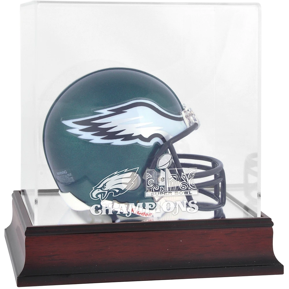 Philadelphia Eagles Super Bowl LIX Champions Mahogany Mini Helmet Logo Display Case