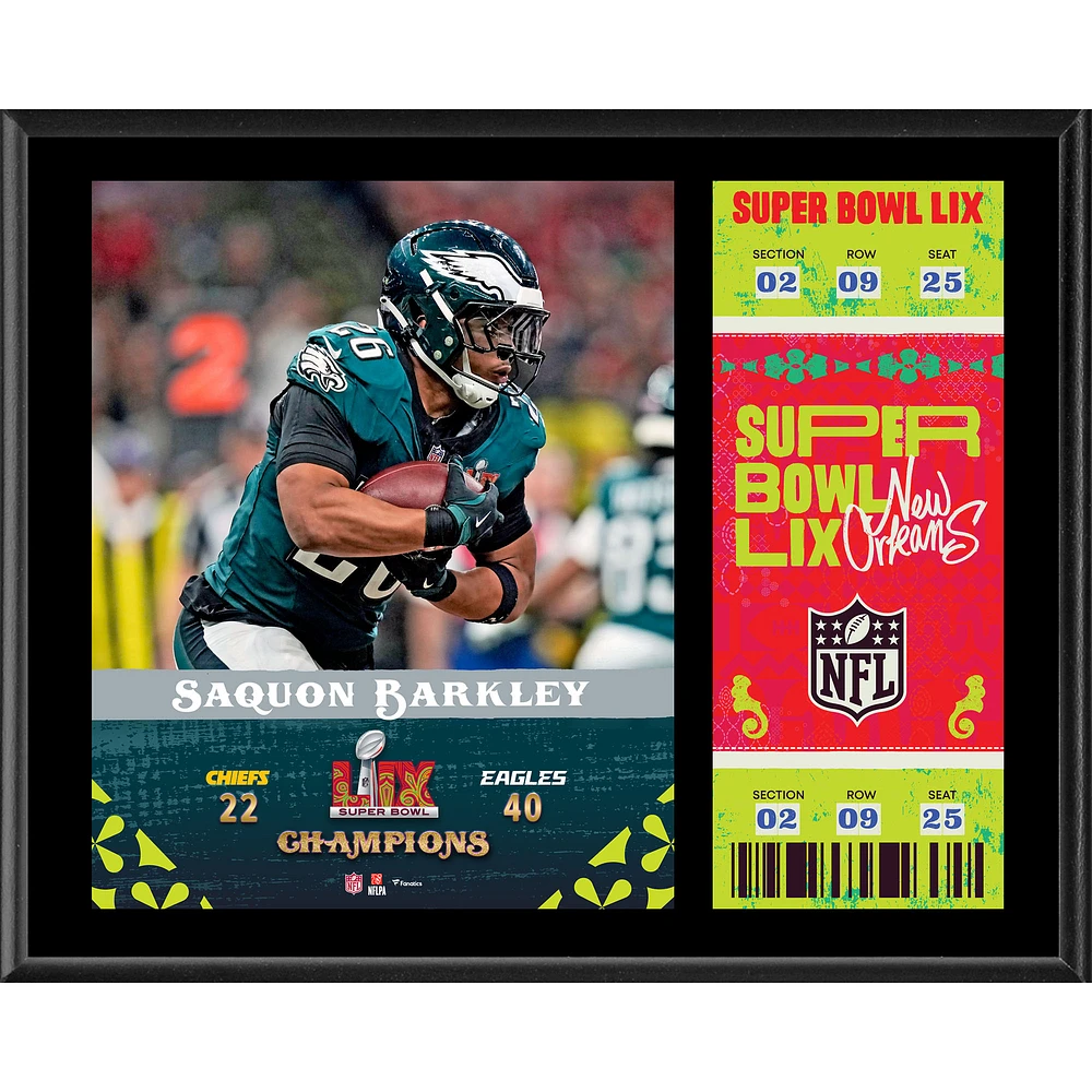 Saquon Barkley Philadelphia Eagles Super Bowl LIX Champions 12'' x 15'' Sublimated Plaque with Replica Ticket