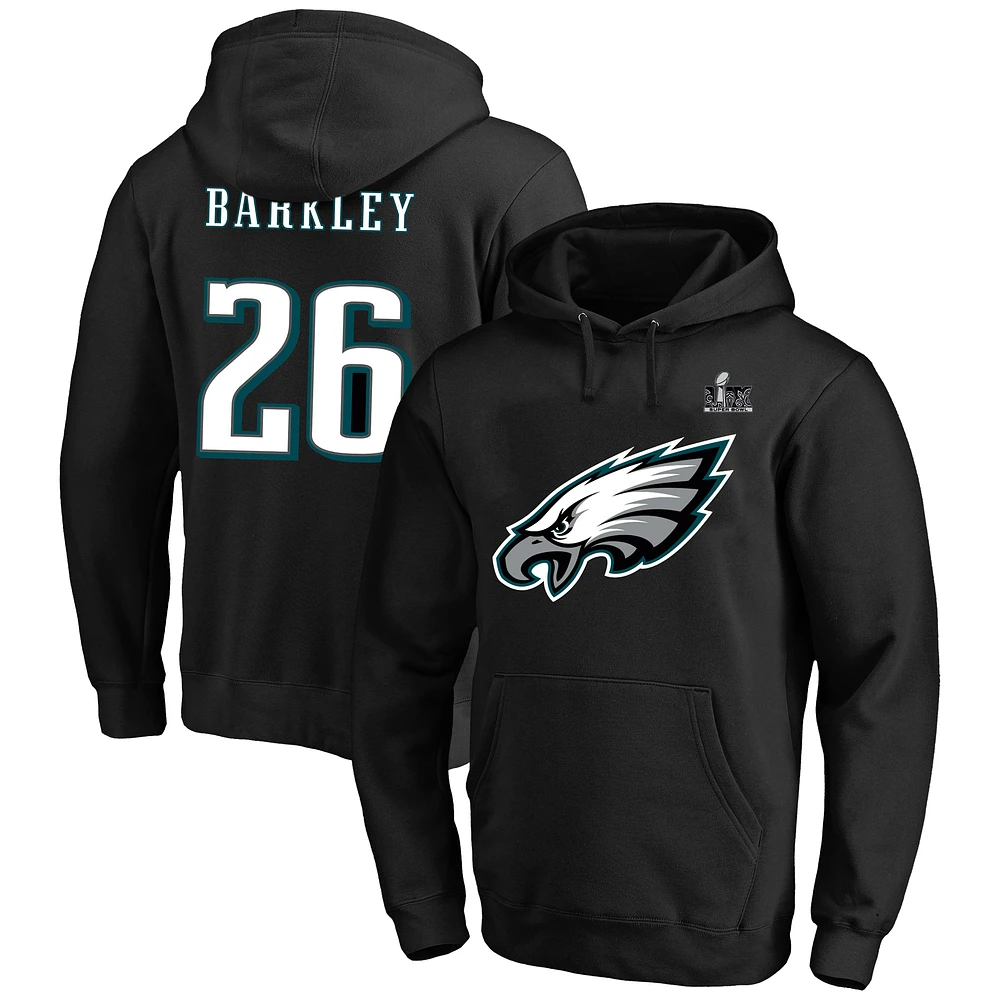 Men's Fanatics Saquon Barkley Black Philadelphia Eagles Super Bowl LIX Big & Tall Name Number Pullover Hoodie