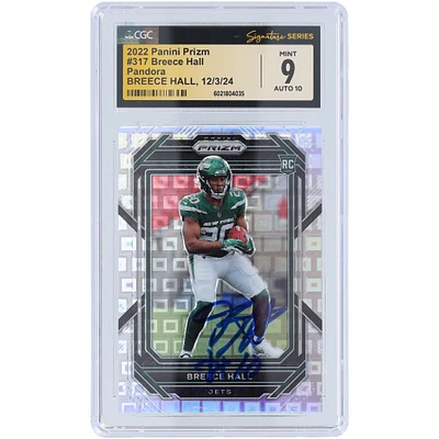 Breece Hall New York Jets Autographed 2022 Panini Prizm Pandora #317 #/400 CGC Fanatics Witnessed Authenticated 9/10 Rookie Card