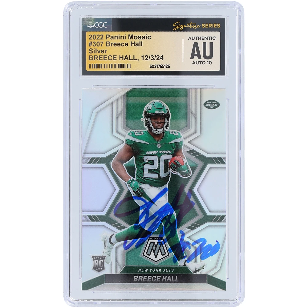 Breece Hall New York Jets Autographed 2022 Panini Mosaic Silver #307 CGC Fanatics Witnessed Authenticated Auto 10 Rookie Card