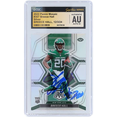 Breece Hall New York Jets Autographed 2022 Panini Mosaic Silver #307 CGC Fanatics Witnessed Authenticated Auto 10 Rookie Card