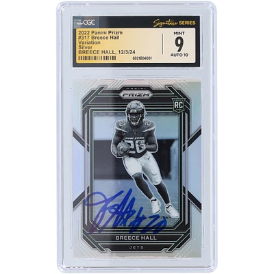 Breece Hall New York Jets Autographed 2022 Panini Prizm Silver Prizm Photo Variation #317 CGC Fanatics Witnessed Authenticated 9/10 Rookie Card