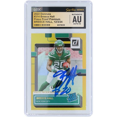 Breece Hall New York Jets Autographed 2022 Panini Donruss Press Proof Premium #314 CGC Fanatics Witnessed Authenticated Auto 10 Rookie Card