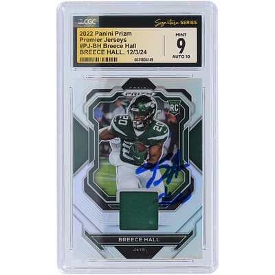 Breece Hall New York Jets Autographed 2022 Panini Prizm Premier Jersey Relic #PJ-BH CGC Fanatics Witnessed Authenticated 9/10 Rookie Card