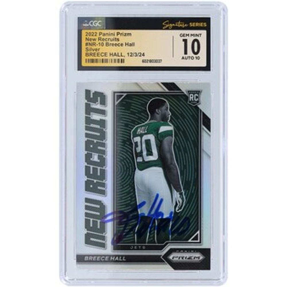 Breece Hall New York Jets Autographed 2022 Panini Prizm Silver Prizm New Recruits #NR-10 CGC Fanatics Witnessed Authenticated 10/10 Rookie Card