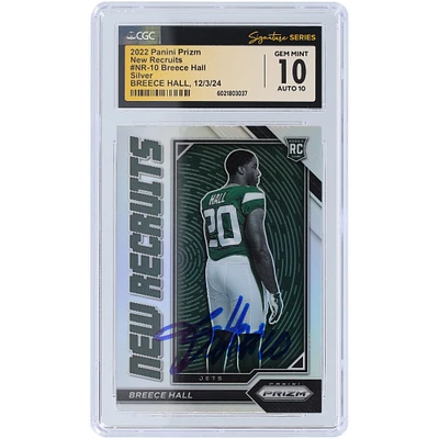 Breece Hall New York Jets Autographed 2022 Panini Prizm Silver Prizm New Recruits #NR-10 CGC Fanatics Witnessed Authenticated 10/10 Rookie Card