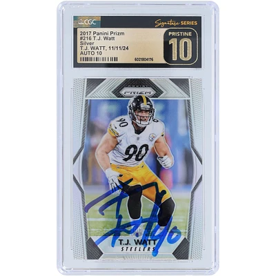 T.J. Watt Pittsburgh Steelers Autographed 2017 Panini Prizm Silver Prizm #216 CGC Fanatics Witnessed Authenticated Pristine 10/10 Rookie Card