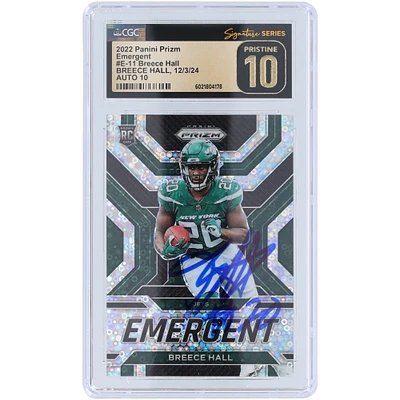 Breece Hall New York Jets Autographed 2022 Panini Prizm No Huddle Prizm Emergent #E-11 CGC Fanatics Witnessed Authenticated Pristine 10/10 Rookie Card