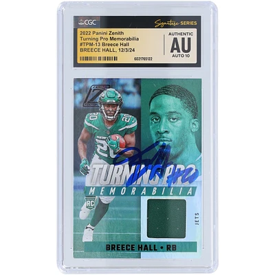 Breece Hall New York Jets Autographed 2022 Panini Zenith Turning Pro Memorabilia Jersey Relic #TPM-13 CGC Fanatics Witnessed Authenticated Auto 10 Rookie Card
