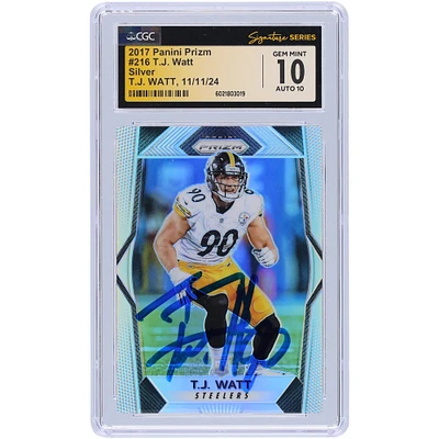 T.J. Watt Pittsburgh Steelers Autographed 2017 Panini Prizm Silver Prizm #216 CGC Fanatics Witnessed Authenticated 10/10 Rookie Card