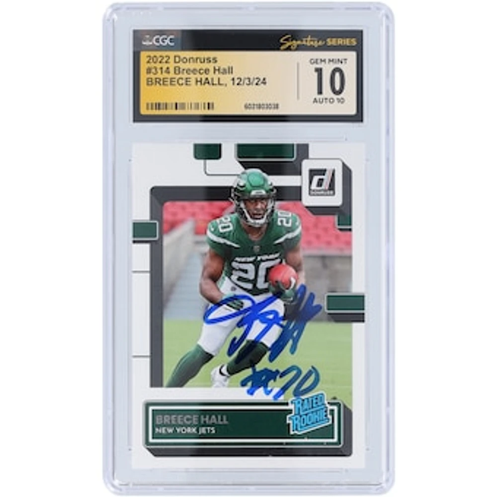 Breece Hall New York Jets Autographed 2022 Panini Donruss #314 CGC Fanatics Witnessed Authenticated 10/10 Rookie Card