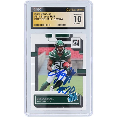 Breece Hall New York Jets Autographed 2022 Panini Donruss #314 CGC Fanatics Witnessed Authenticated 10/10 Rookie Card
