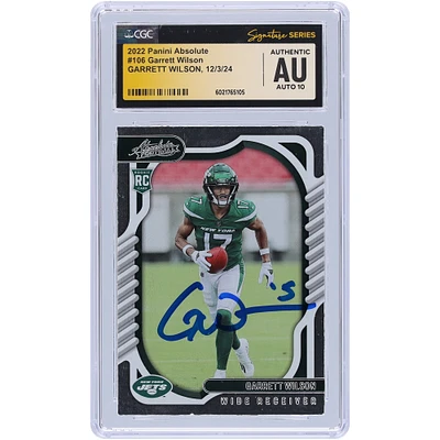 Garrett Wilson New York Jets Autographed 2022 Panini Absolute #106 CGC Fanatics Witnessed Authenticated Auto 10 Rookie Card