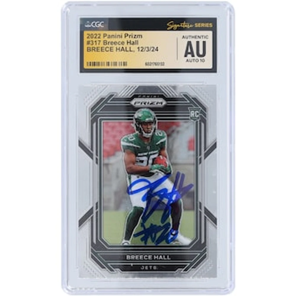 Breece Hall New York Jets Autographed 2022 Panini Prizm #317 CGC Fanatics Witnessed Authenticated Auto 10 Rookie Card