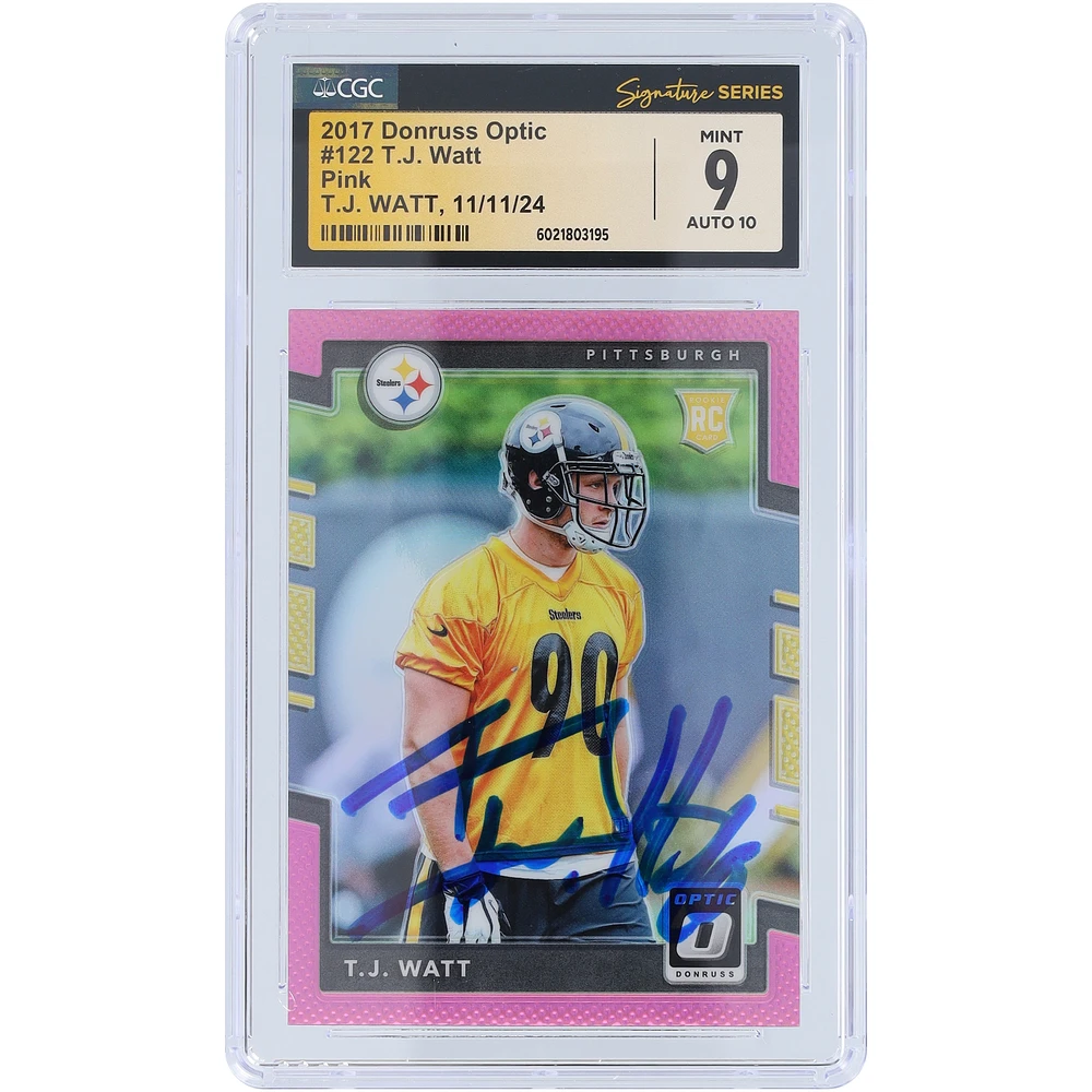 T.J. Watt Pittsburgh Steelers Autographed 2017 Panini Donruss Optic #122 CGC Fanatics Witnessed Authenticated / Rookie Card